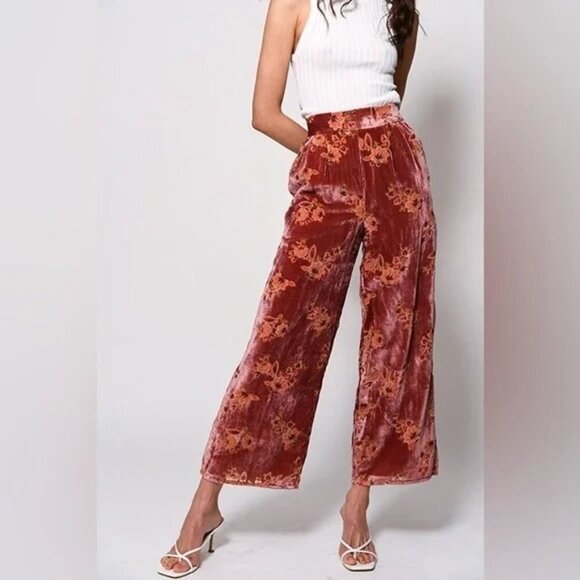 NEW Hutch Anthro Velvet Floral Wide Leg Pants Sz XS - Picture 3 of 16